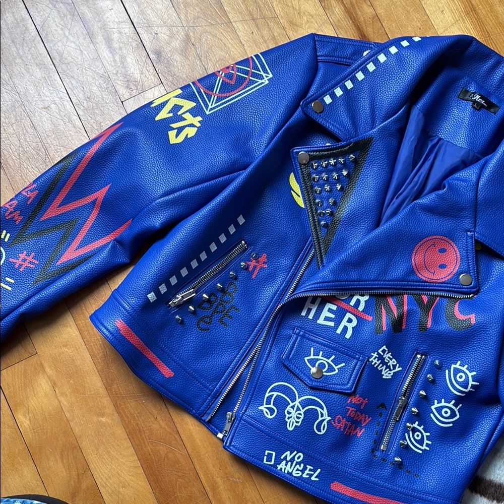 Blue Graphic Studded Jacket